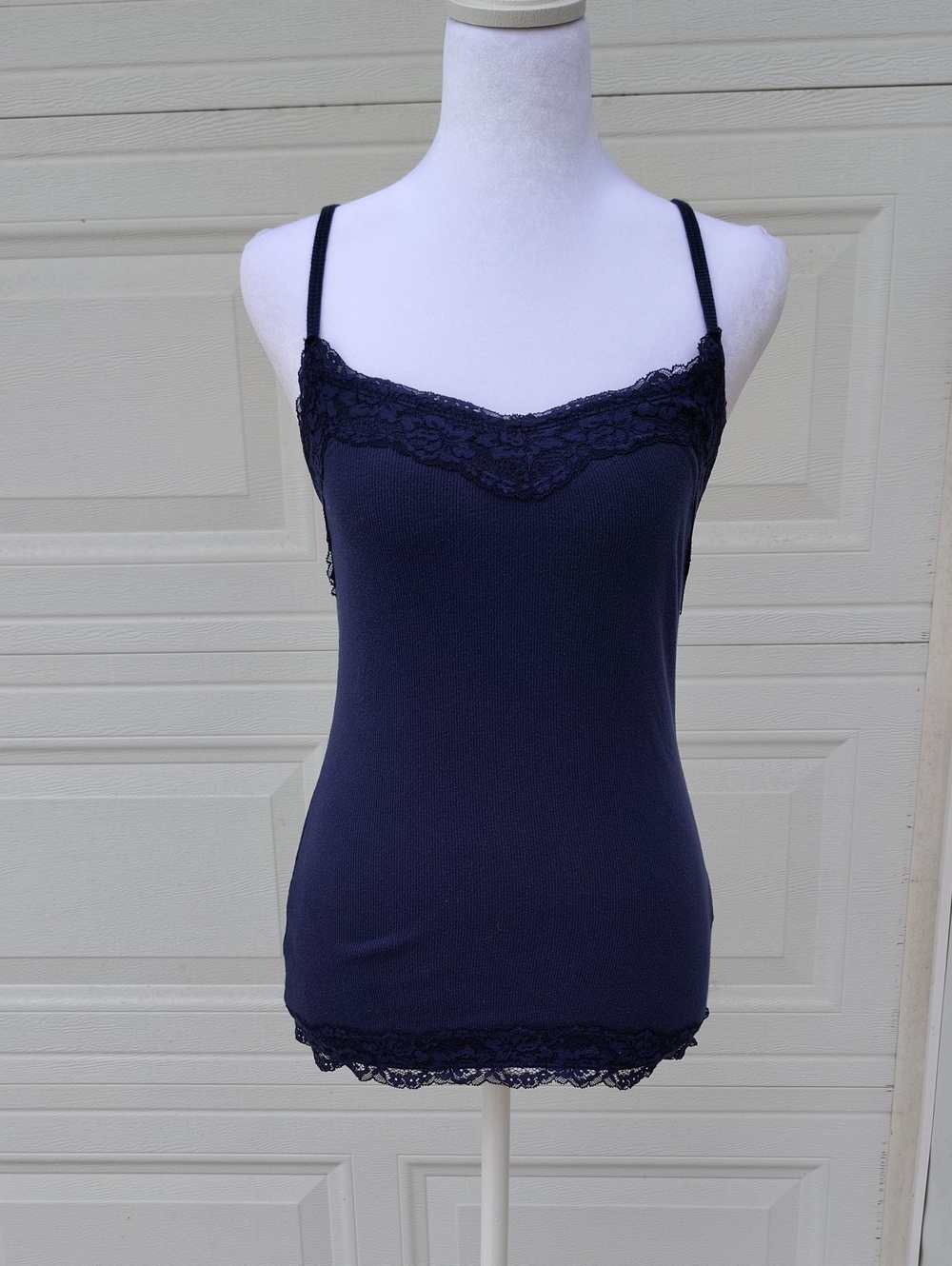 Vintage Hollister Cotton Lace Trim Spaghetti Strap Tank Cami Top Size S Blue Y2K
